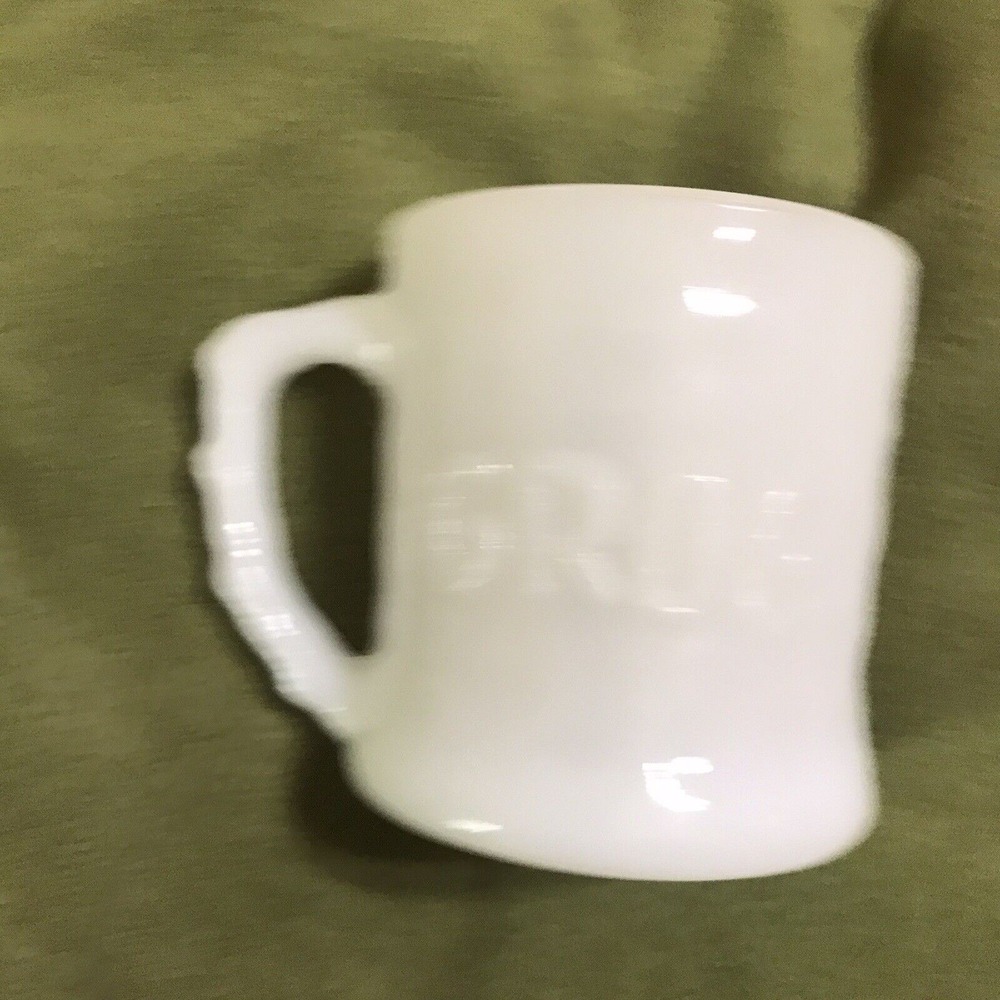 Vintage B.C. Comic GROG Milk Glass Mug Coffee Cup Caveman‎ Johnny Hart Fire King